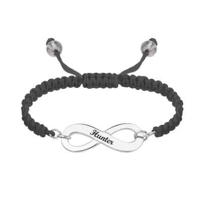 Engraved Infinity Symbol Cord Bracelet In Sterling Silver